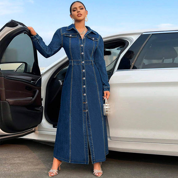 Women Clothing Breasted Long Sleeve Long Coat Dress