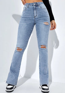 Holes Foot Slit Slim Slimming Stretch Jeans for Women