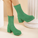 Chunky Heel Martin Boots round Toe Side Zipper Mid Boots Suede Simple Mid Heel Slimming Sleeve Boots
