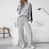 Plus Size Casual Women Autumn High End Design Sweater Wide Leg Pants Two Piece Set