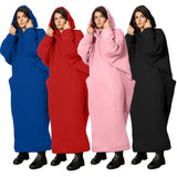 Women Clothing Lengthened Sweater Autumn Winter Pocket plus Size Hooded Sweater Dress