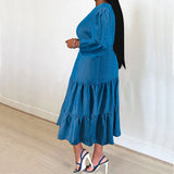 Plus Size Women Denim Dress Pleated with Belt Micro Reflective Color Changing