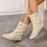 Pleated Women Ankle Boots Pattern Ear Bar Women Boots Flat Bottom Women Casual Boots