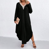 Plus Size Women Clothes Loose Casual Dress Covering Belly Thin Stitching Lace Dress