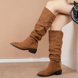 Autumn Winter Knight Boots Women Pointed Toe Square Heel Pile Boots Sexy High Leg Boot