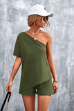 Women Clothing Summer Sexy Oblique Shoulder Irregular Asymmetric Shorts Suit
