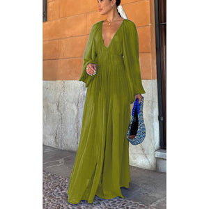 Spring Autumn Party Chiffon Dress Loose Vacation Women Long Sleeve Dress