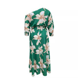 Plus Size Spring Summer Women Printed off Shoulder Elegant Dress