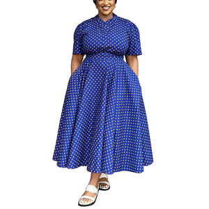 Women Clothing Summer Short Sleeve V neck Bohemian Polka Dot Print Dress plus Size Maxi Dress Women