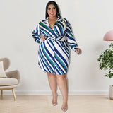 Plus Size Women Clothing Autumn Long Sleeve Diagonal Striped Shirt