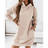 Autumn Winter New Women Clothing Hooded Hipster Long Sleeve Solid Color Women Dress Plus Size