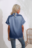 Shot Roll Sleeve Satin Shirt Women Satin Artificial Silk Short Sleeve Shirt Women Clothing