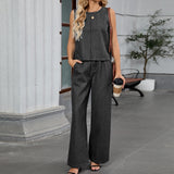 Women Clothing Autumn Washed Solid Color Denim Top Work Pant Sets
