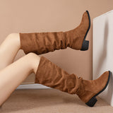 Autumn Winter Knight Boots Women Pointed Toe Square Heel Pile Boots Sexy High Leg Boot