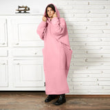 Women Clothing Lengthened Sweater Autumn Winter Pocket plus Size Hooded Sweater Dress
