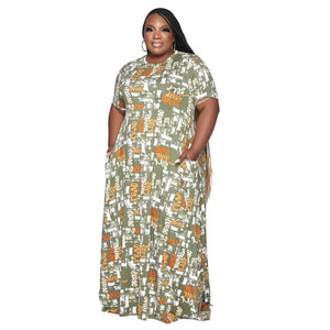 Plus Size Women Clothes Abstract Printing Casual Loose Dress