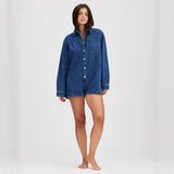 Supply Retro Sexy plus Size Loose Lapels Button Denim Shirt Thickened Coat Cow