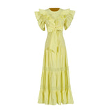 Elegant Summer Arrival Flying Sleeves Knotted Short Top Big Hem Skirt Set Women