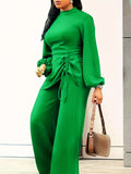 Women Pleated Long Sleeve Jumpsuit