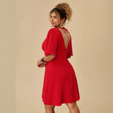 Plus Size Women Clothing Summer Sexy V neck Dress Red Slimming Short Dress