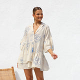 Simple Comfortable Bell Sleeve Ethnic Loose Shirt Short Dress