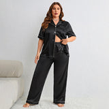 Plus Size Summer Artificial Silk Pajamas Casual Shirt Pajamas Suit Sexy Comfortable Ladies Homewear