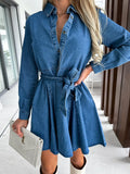 Casual Solid Color Waist Tight Women Denim Dress