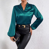Women Clothing Summer Long Sleeve Satin Shirt Business Lantern Sleeve Satin Shirt Top