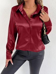 Real Shot Women Clothing Satin Summer Satin Shirt Women Satin Artificial Silk Shirt
