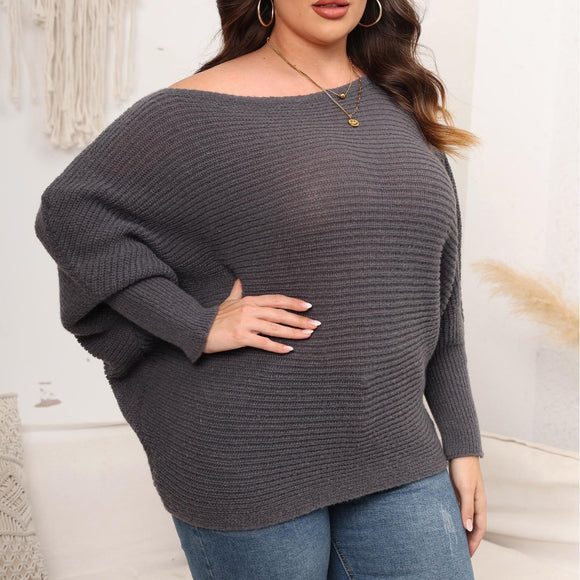 Women Pullover Woven Sweater plus Size Women Clothes Autumn Winter Sleeve Neck Shoulder Loose Sweater