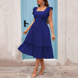 Plus Size Women Square Collar Ruffle Sleeve Dress Summer Vacation Casual Midi Dress
