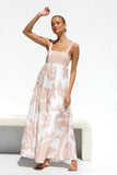 Spring Summer Simple Printing Suspenders Large Swing Dress