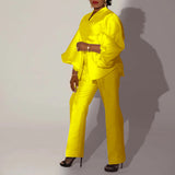 Suit Elegant Office Solid Color African plus Size Two Piece Set