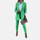 Spring Autumn Women Solid Color Two Piece Set Casual Trousers Set