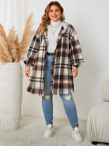 Plus Size Autumn Winter Women Girls Plaid Hooded Mid Length Coat for Women