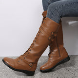 Women Boots High Side Zipper Knight Boots Flat Boots round Toe Low Heel Women Leather Boots