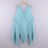 Sexy Hand Crocheting Patchwork Top Loose-Fitting Tassel Vacation Beach Cover-up Sun Protection Clothing