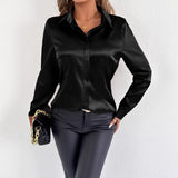 Real Shot Women Clothing Satin Summer Satin Shirt Women Satin Artificial Silk Shirt