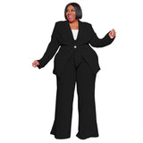 Plus Size Women Clothes Professional Casual Long Sleeve Pants Lace up Two Piece Set