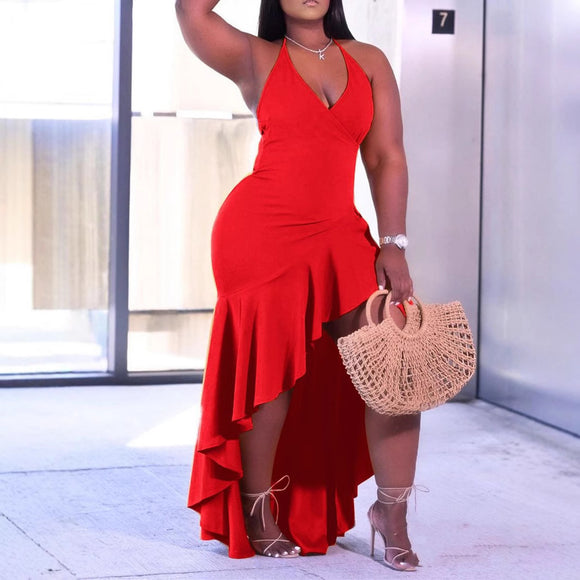 Women Clothing plus Size Sexy Design Bow Cropped Outfit Solid Color Dress