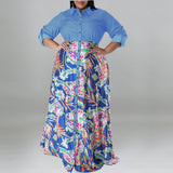 Plus Size Fall Women Clothing Open Chest Collar Long Sleeve Dress