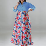 Plus Size Fall Women Clothing Open Chest Collar Long Sleeve Dress