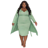 Plus Size Women Clothing Casual Long Sleeve Tube Top Dress Two Piece Set