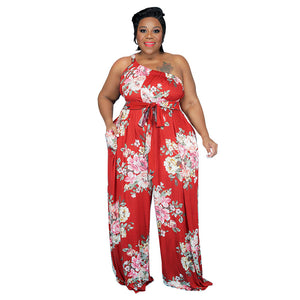 Plus Size Women Clothing Summer Large Floral Printing Casual Jumpsuit