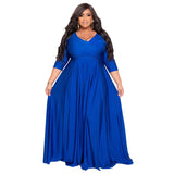 Plus Size Woman Women Clothing Solid Color V Neck Sexy Wedding Clothes Dress