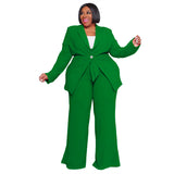 Plus Size Women Clothes Professional Casual Long Sleeve Pants Lace up Two Piece Set