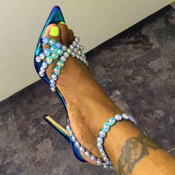 11cm Pointed Gradient Rivet Black Green Stiletto Heel Heels Evening Wear Summer Shoes plus Size