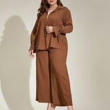 Plus Size Women Clothing Spring Autumn Elegant Casual Simple Loose Suit Two Piece Set