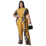 plus Size Women Clothes Spring Summer Mid Sleeve Left off Shoulder Jumpsuit Trousers