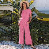 Summer Solid Color Short Sleeve Two Piece Set for Women Simple Loose Knit Casual Set Women